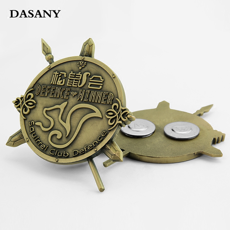 古铜色浮雕徽章定做 松鼠会纪念勋章 磁性吸铁石不伤衣服佩戴胸针