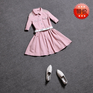 时尚 LH欧洲站 2019夏装 新款 牛仔连衣裙 拼接抓痕镶钻腰带气质韩版