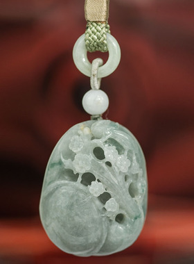 钰达翡翠喜上眉梢手玩件 喜鹊梅枝大挂件俏色玉把件 A货真玉 cdj