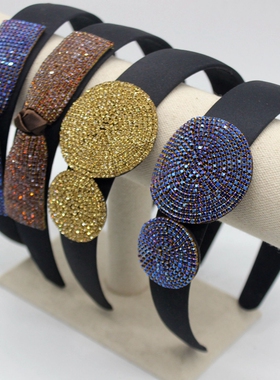 韩版简约布艺半成品头饰 黑色带水钻头扣 蝴蝶节镶钻可爱宽发箍女