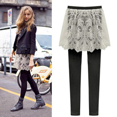 裙裤蕾丝镂空打底裙裤假两件女裤