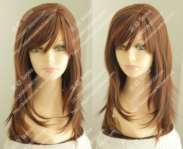 外贸假发 红栗色棕色挑染 混色 层次收脸中长微卷发 欧美软妹假发