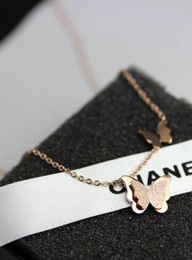 韩国玫瑰金色磨砂蝴蝶短款锁骨链