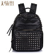 Fanciful 2015 rivet washed leather backpack new summer punk girl Korean version of soft leather backpack surge backpack