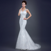 2015 new simple spring wedding dresses fashion dual shoulder v neck small tailed fishtail wedding dress lace thin summer