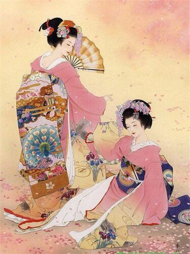 印花名画风日本和服仕女图十字绣