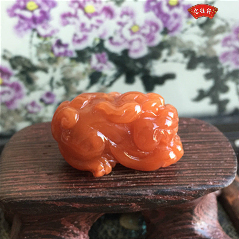 天然川料南红玛瑙貔貅吊坠雕件 樱桃红瑞兽挂件雕刻项坠