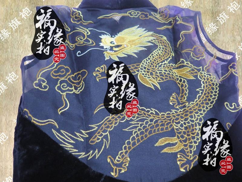 新款高端黑真丝丝绒改良龙吟绣花旗袍定制唐装礼服旗袍连衣裙定做