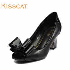 KISSCAT Kiss authentic cat bow sweet coarse fish mouth high heels women's shoes the Korean version of K33118-02