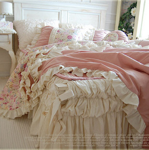 花朵粉色四件套纯棉田园甜美