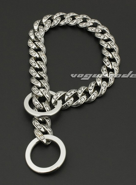 时尚豪华玫瑰花链钛钢狗项圈 宠物项圈 训狗链P链 狗颈链U链 包邮