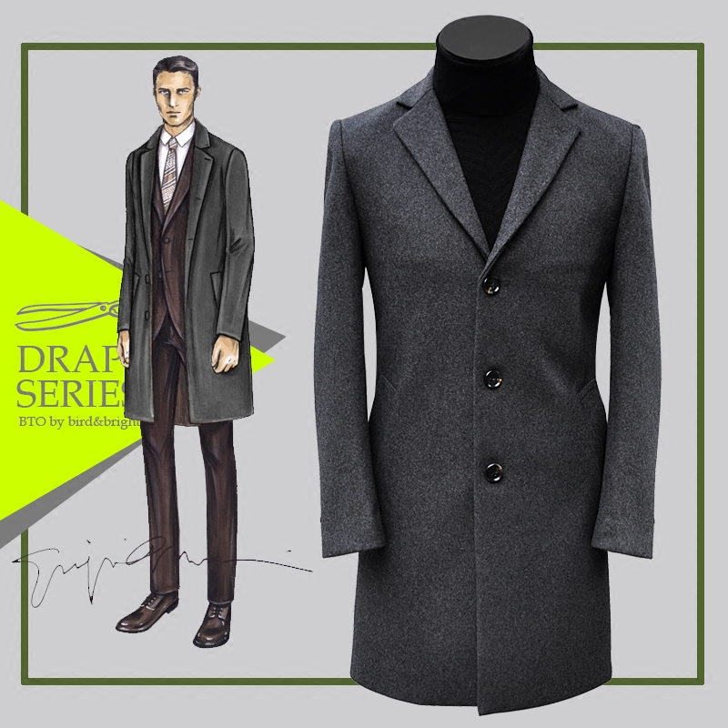 欧美潮流深灰色修身款麦尔登大衣