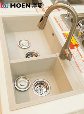 85cm摩恩厨房水槽27901BL黑色OAT燕麦色石槽洗菜盆石英石双槽套餐