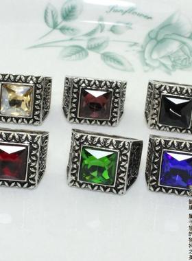 男士欧美朋克风方形大宝石戒指