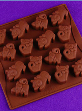 可入烤箱硅胶16连小猫巧克力模具 厨房烘焙DIY硅胶模具