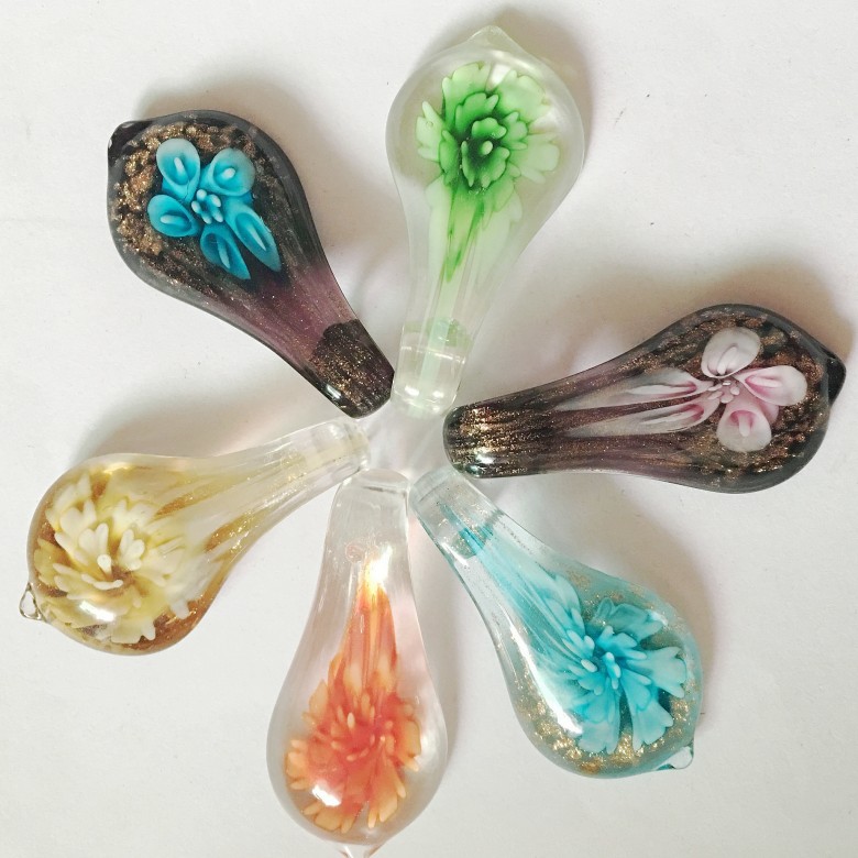 清仓3d水滴形琉璃吊坠 真品内花吊坠金粉琉璃坠琉璃花瓣吊坠配件