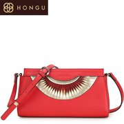 Honggu Valley red retro fashion handbags new 2015 national wind diagonal color cowhide for 5468