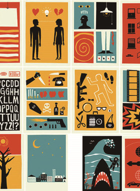 A2696矢量插画涂鸦风格电影元素英文字母 AI设计素材