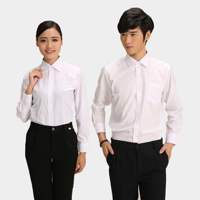 白色工作服衬衣服务员长袖衬衫商务酒店职业装领班经理衬衣大码