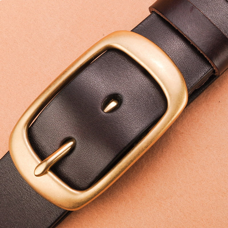 铜扣皮带男针扣头层纯牛皮铜头牛仔裤腰带男休闲中年耐用全皮黄牛