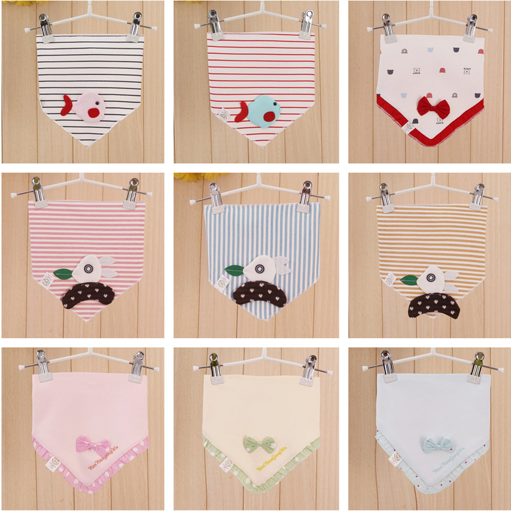 2件婴儿口水巾小孩吃饭三角巾男女童围兜纯棉双层按扣宝宝围嘴
