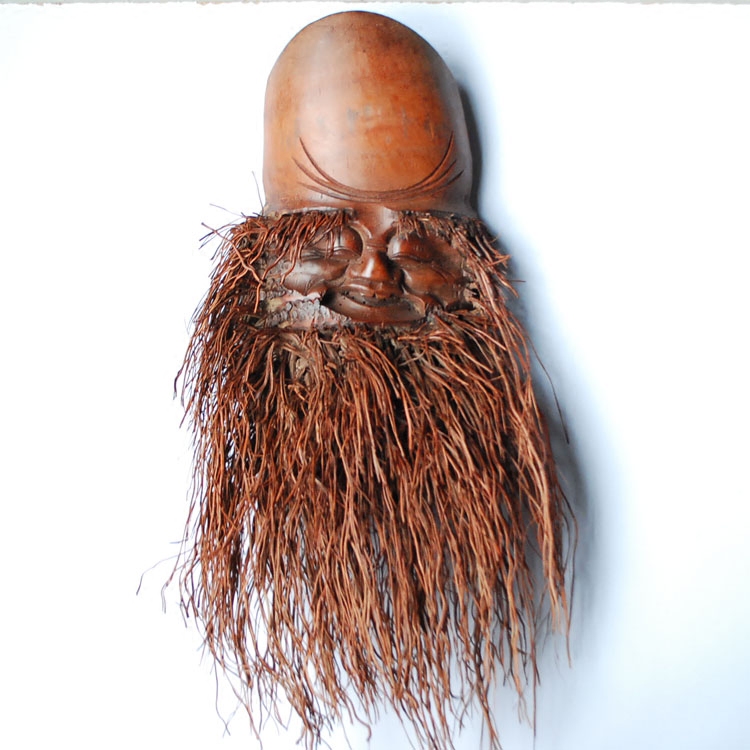 旧品竹根雕精品寿星脸谱/创意家居复古壁挂/纯手工竹雕收藏品