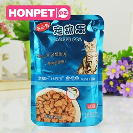 宠物乐开心包猫猫包妙鲜湿粮包100g金鱼味猫零食，猫罐头湿粮布丁