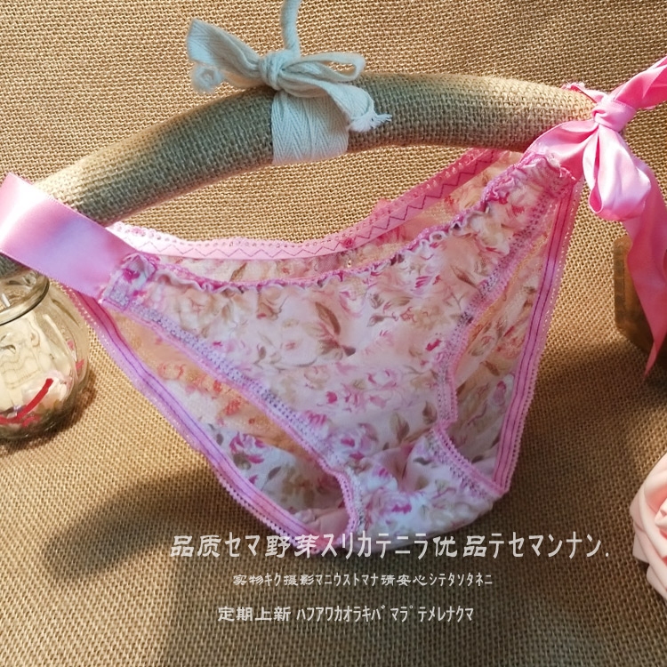 日系女生柔美透明蕾丝网纱透视女士性感诱惑三角内裤系带三角裤衩