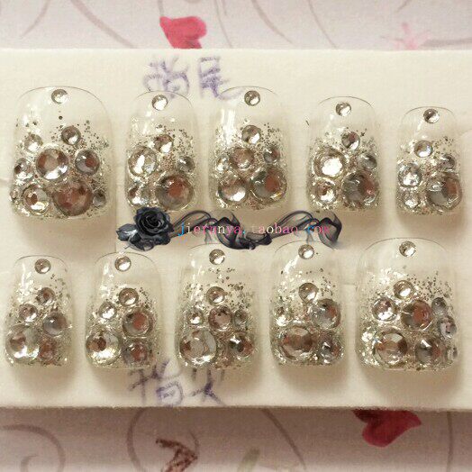 奢华亮闪钻成品手工定制长短款结婚假指甲定做贴片美甲成品包邮