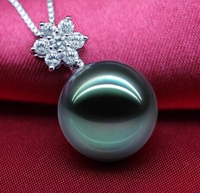 天然黑色锁骨链正圆无暇珍珠吊坠