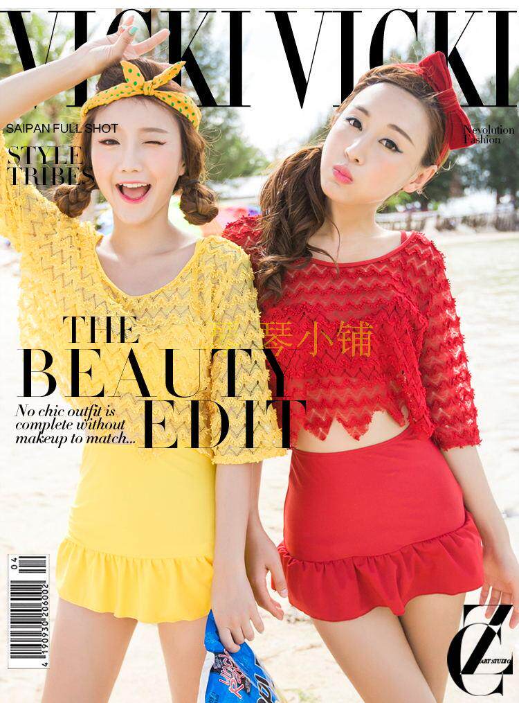 拍到赚到游泳衣钢托聚拢分体裙式三件套比基尼 蕾丝镂空设计甜美