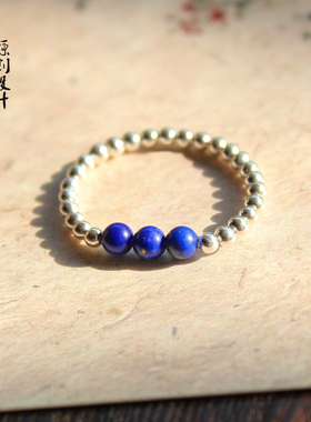 原创手工天然青金石女弹力尾戒