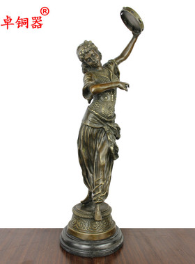 宇卓铜器 纯铜舞鼓少女欧式风格黄铜欧式美女欧式铜雕摆件