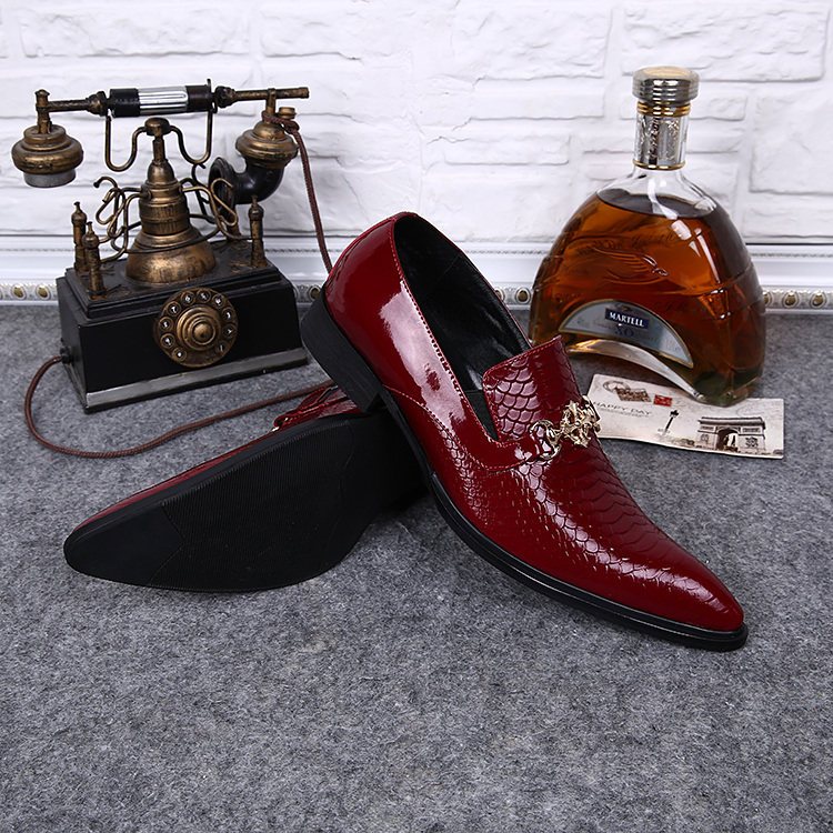 红色真皮舞台走秀演出尖头高跟男鞋皮鞋美发师夜店劲爆时尚潮流鞋