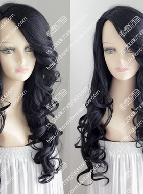 黑色大波浪长卷发假发 侧分翻卷刘海 人鱼公主 美人鱼 软妹空气卷