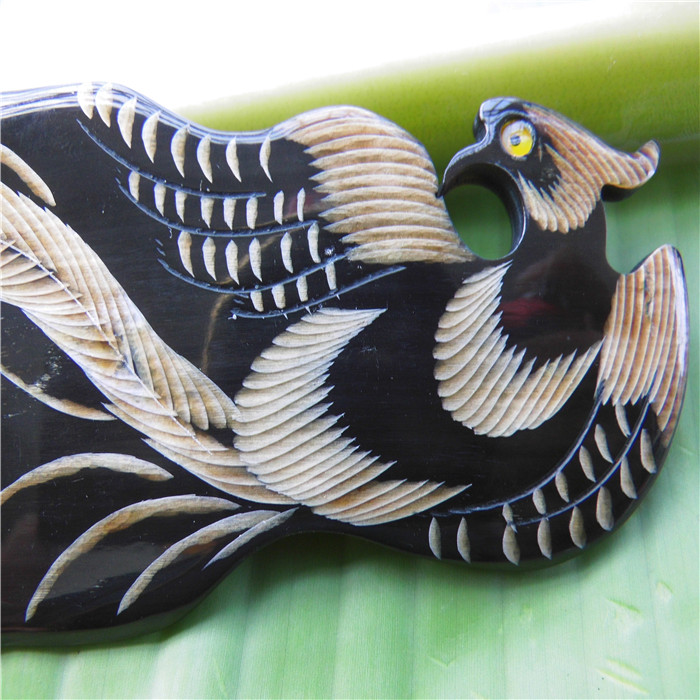 促销黑水牛角凤凰骨梳时尚工艺品手工艺术日用品古玩珍藏送长辈梳