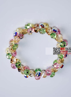 水晶925纯银多彩节日大小号手链