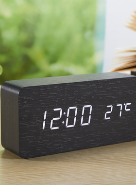 创意闹钟个性木制床头座钟Led夜光声控电子钟贪睡懒人静音时钟表