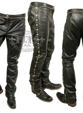 CRIPPLE CREEK 重金属铆钉羊皮纯直筒皮裤 S号 金属党哥特族最爱