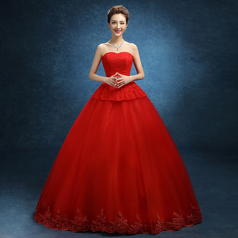 婚紗禮服2019春新款新娘抹胸大碼顯瘦結婚韓式齊地綁帶紅色婚紗女在類目 女裝/女士精品, 婚紗/旗袍/禮服, 婚紗中 - 來自Buy2taobao.com提供專業的淘寶代購服務