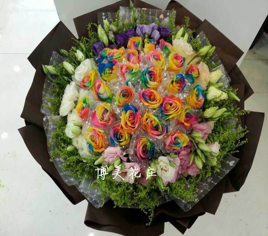 福州鲜花速递花店订花定制进口彩虹七彩玫瑰求婚爱情人节送花上门