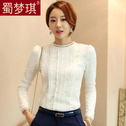 2015秋冬天长袖加绒加厚蕾丝打底衫长款韩版