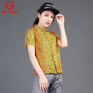 DEVIL NUT 潮牌 恶魔 豹纹迷彩  女式 短袖衬衫 BIB STH