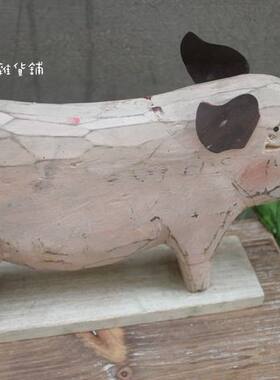 工艺木雕复古做旧小肥猪家居装饰