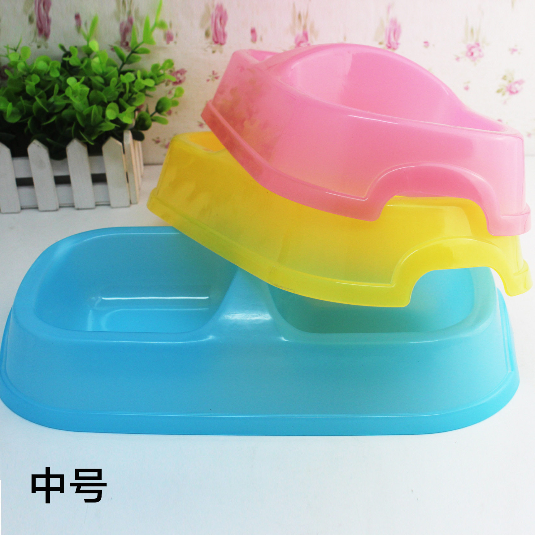 方形双碗 狗盆狗碗食盆 猫碗 宠物碗 宠物用品超值价格 兔 中号