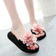 女夏韩版 厚底凉拖鞋 时尚 Bzbz防滑舒适平底一字拖鞋 手工花朵沙滩鞋