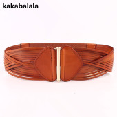 头层牛皮编织女士腰封韩版 饰连衣裙子宽皮带松紧真皮腰带女 百搭装