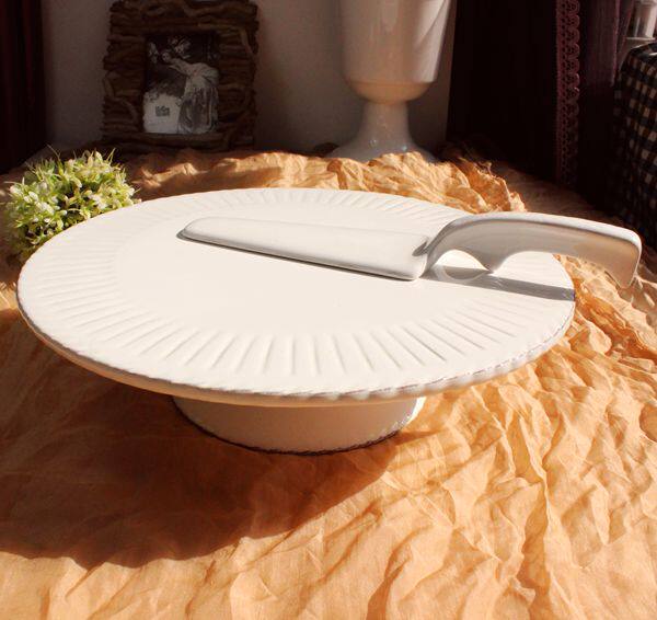 外贸陶瓷美式法式乡村浮雕做旧高脚果盘蛋糕托盘下午茶架点心架