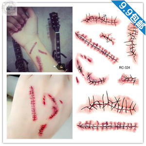满9.9元包邮 万圣节恶作剧 缝线刀疤假伤疤痕 防水纹身贴纸男女