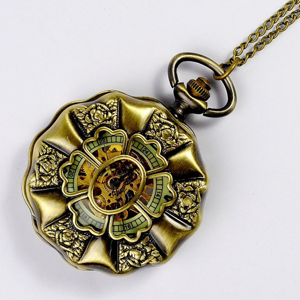 外贸大号金面古典大荷花夜光面机械怀表 古董怀表W-0202